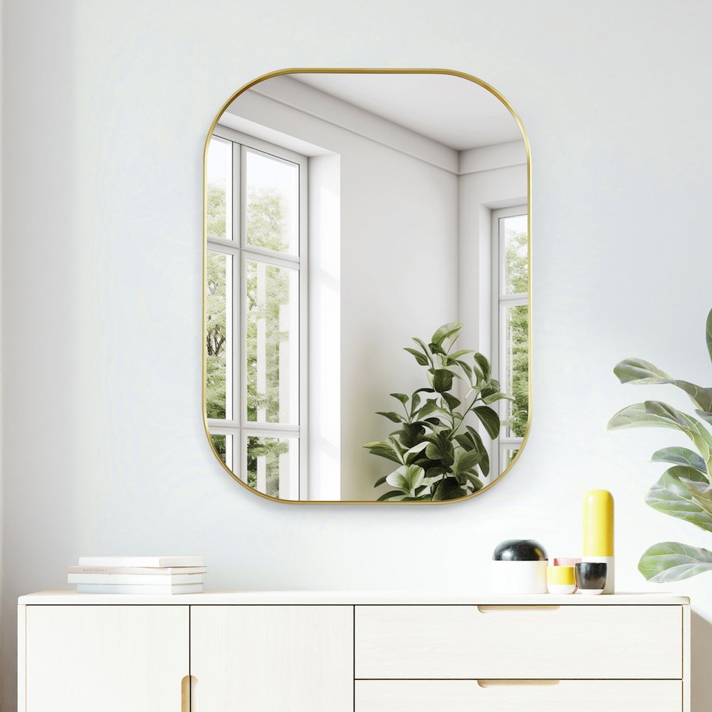 24x32" Rectangular Aluminum Framed in Brushed Gold Modern Bathroom Wall Mirror