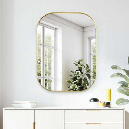 24x32" Rectangular Aluminum Framed in Brushed Gold Modern Bathroom Wall Mirror