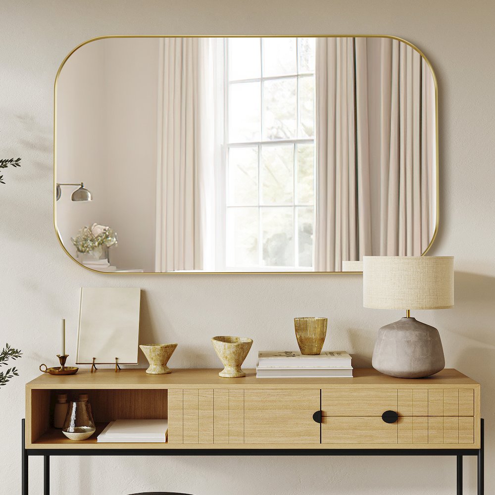 48x30" Rectangular Aluminum Framed in Brushed Gold Modern Bathroom Wall Mirror