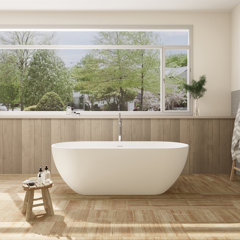 59" x 30" Solid Surface Soaking Bathtub and Integrated Overflow