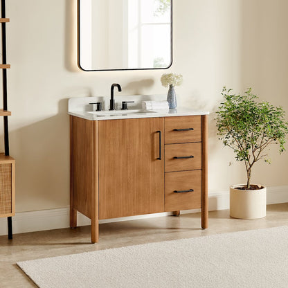 36" Single Bathroom Vanity in Mango Brown with Grain White