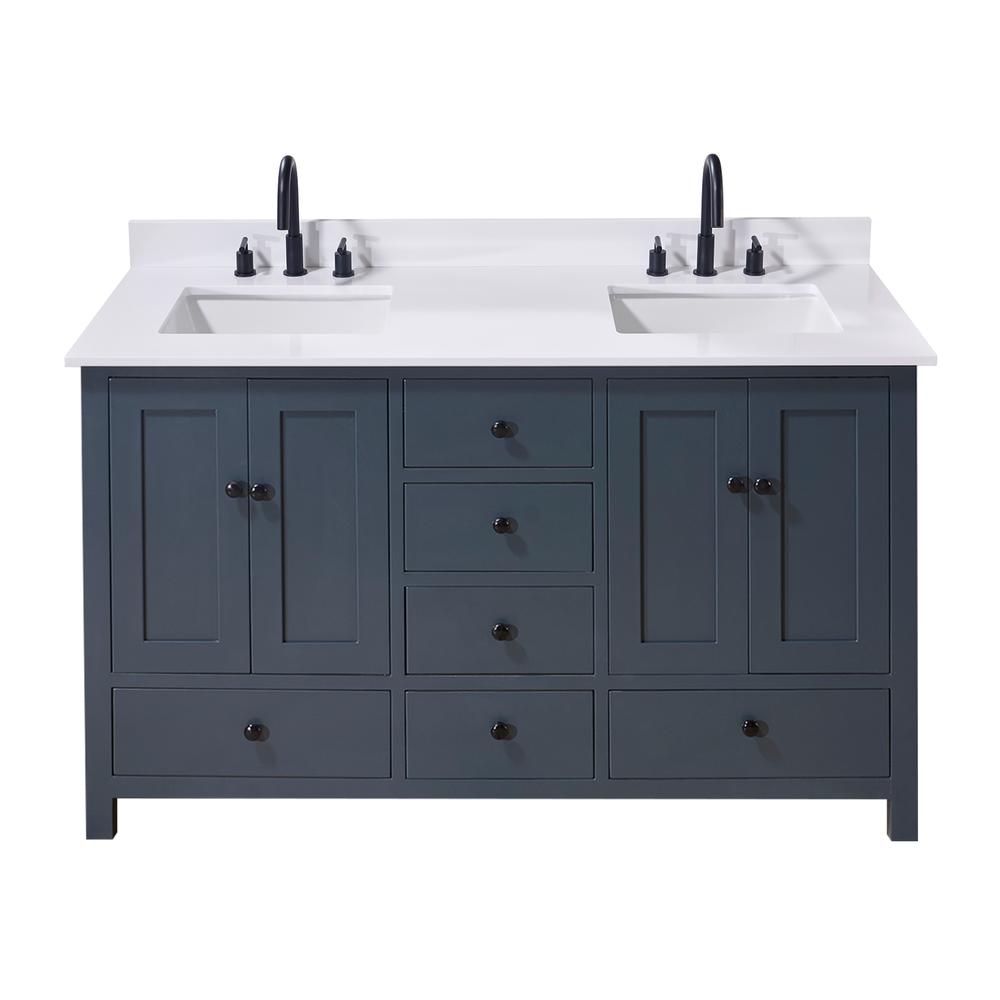 61. in Composite Stone Vanity Top in Snow White with Double White Sink
