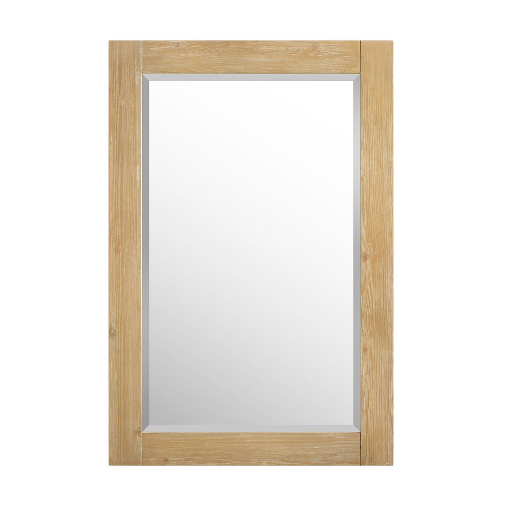 24" Rectangular Bathroom Wood Framed Wall Mirror in Light Brown