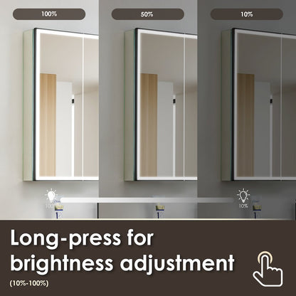 36"x32" Rectangular Bathroom Black Aluminum Mirror Medicine Cabinet