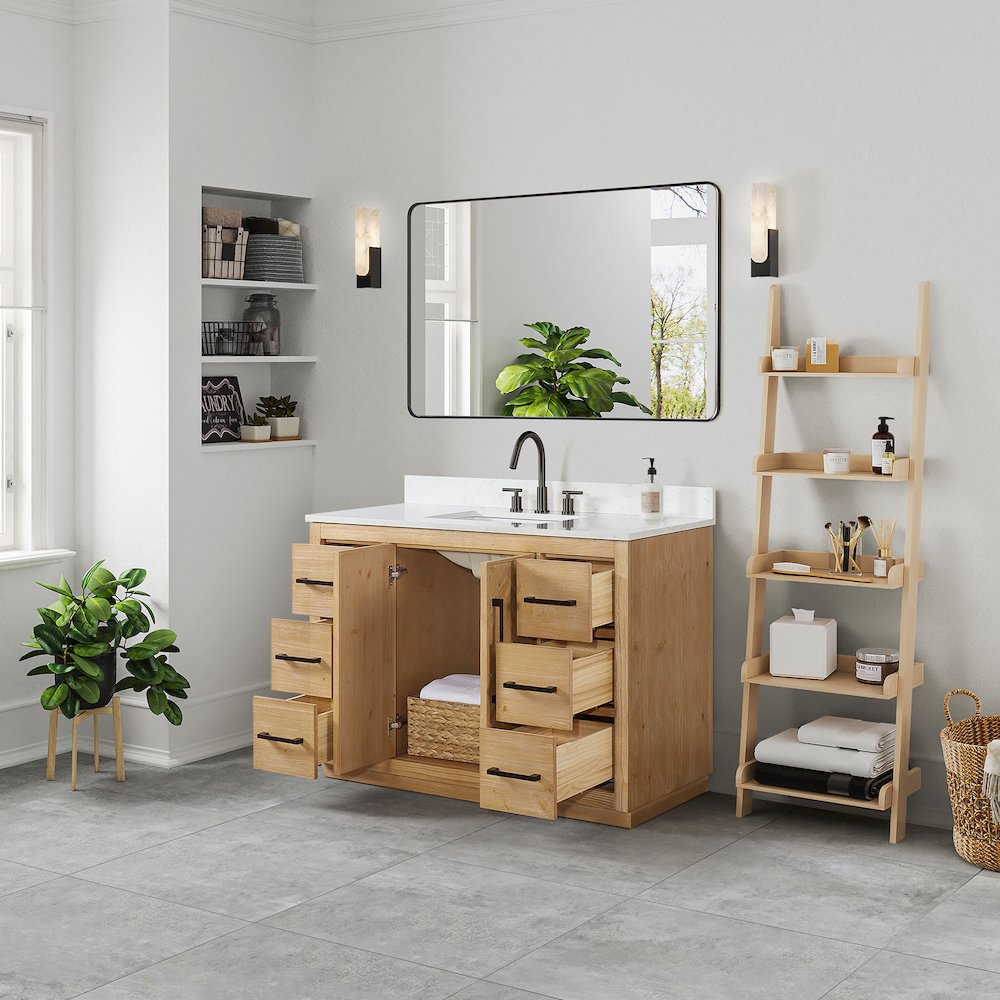 Bellavia 48" Single Bathroom Vanity Grain White Engineered Stone Countertop