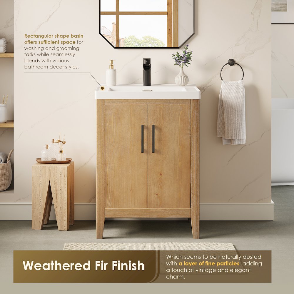 24" Single Bathroom Vanity in with White Ceramic Intergated Sink with Mirror