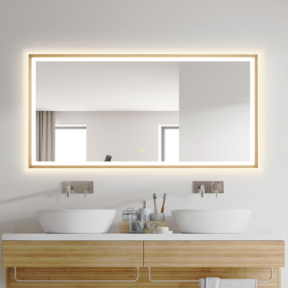 60"x30" Rectangular Wall Mirror in Brushed Gold Aluminum Framed