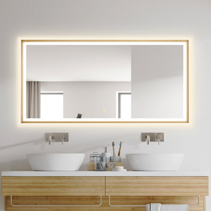 60"x30" Rectangular Wall Mirror in Brushed Gold Aluminum Framed