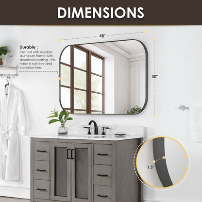 48x30" Rectangular Aluminum Framed in Gunmetal Modern Bathroom Wall Mirror