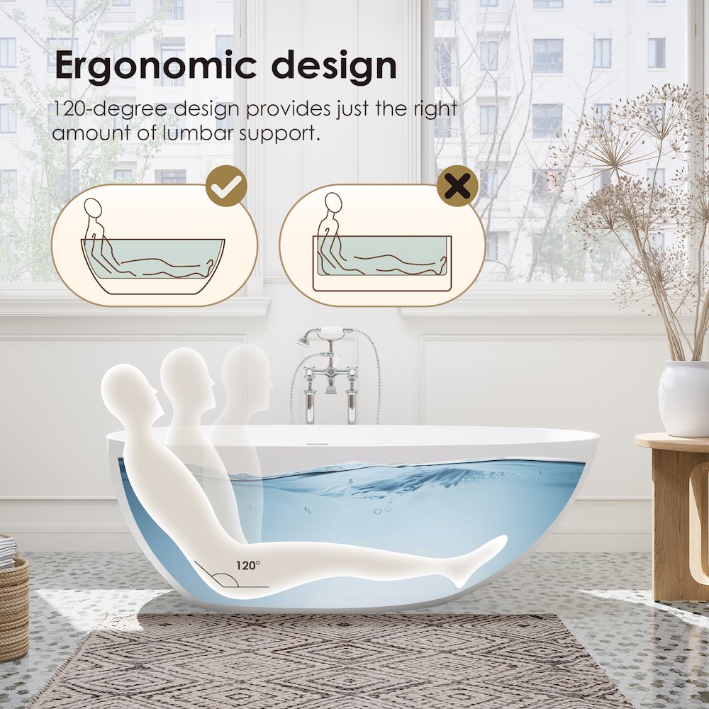 67" x 34" Solid Surface Soaking Bathtub and Integrated Overflow
