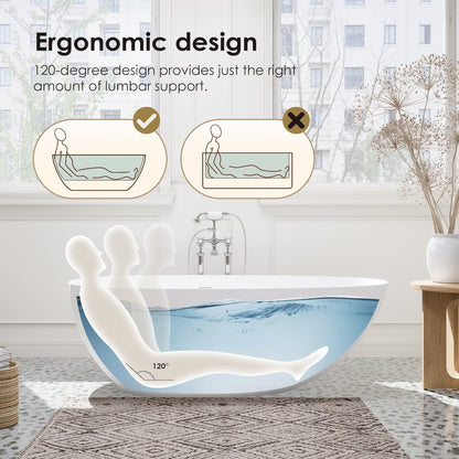 67" x 34" Solid Surface Soaking Bathtub and Integrated Overflow