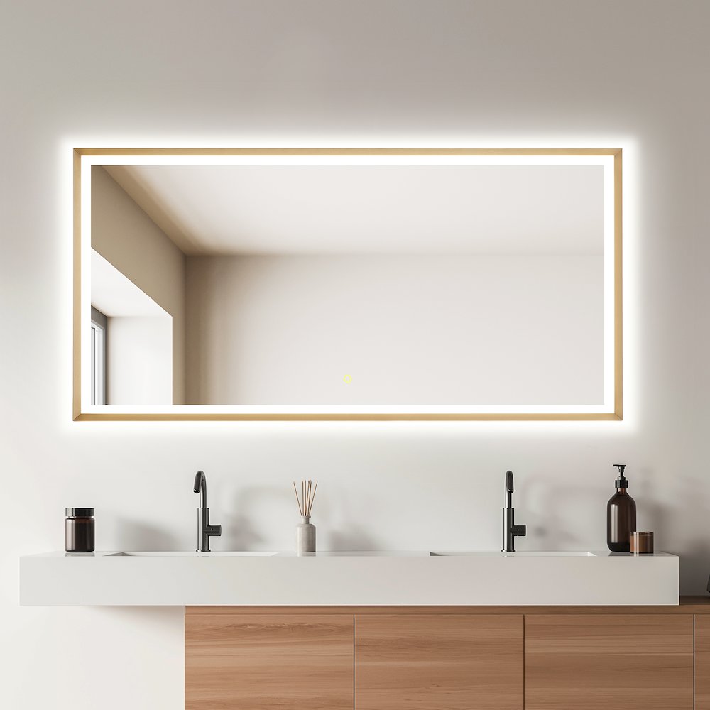 60"x30" Rectangular Wall Mirror in Brushed Gold Aluminum Framed