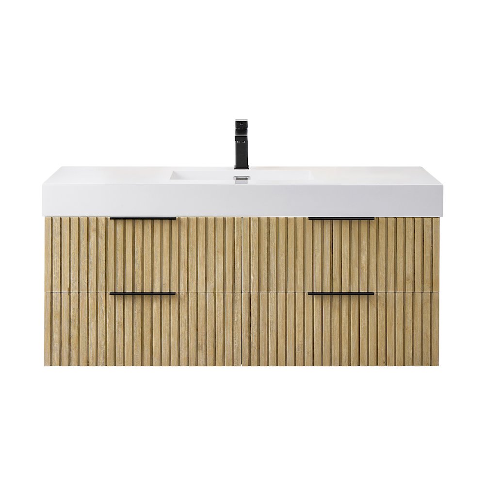 Single Bathroom Vanity in Nature Brown White Artificial Drop-in Sink