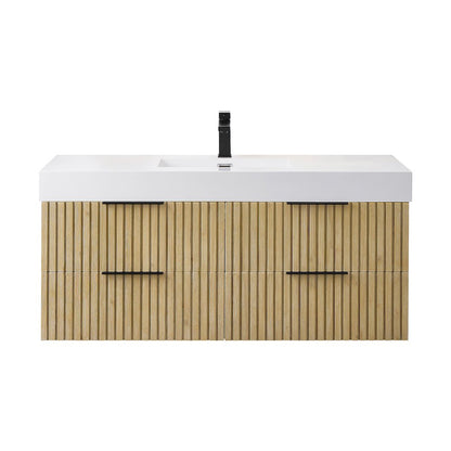 Single Bathroom Vanity in Nature Brown White Artificial Drop-in Sink
