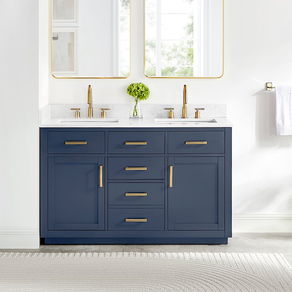54" Double Bathroom Vanity in Royal Blue with Grain White