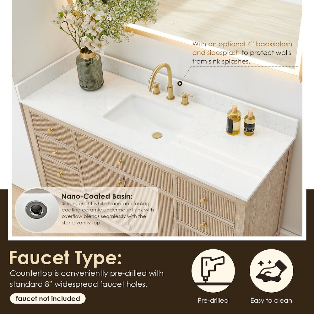 Single Bathroom Vanity in Nature Oak Grain White Engineered Stone Countertop