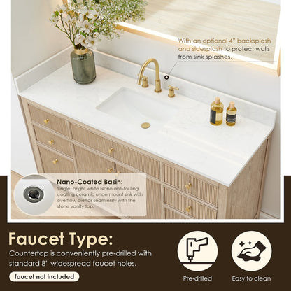 Single Bathroom Vanity in Nature Oak Grain White Engineered Stone Countertop