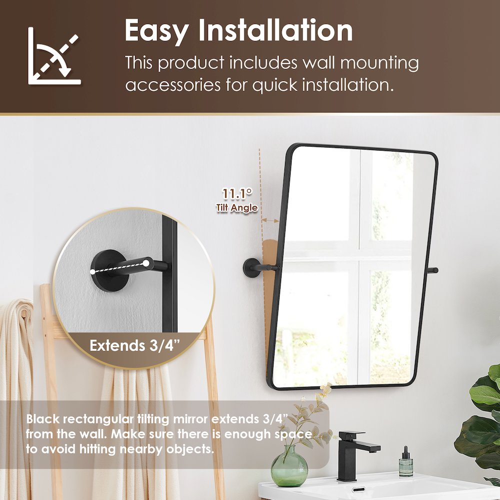24x32'' Aluminum Framed in Matte Black Modern Bathroom Pivot Wall Mirror