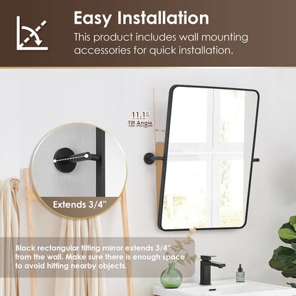 24x32'' Aluminum Framed in Matte Black Modern Bathroom Pivot Wall Mirror