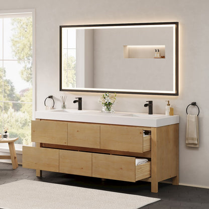 72" Double Bathroom Vanity in with White Artificial Stone Integrated Sink