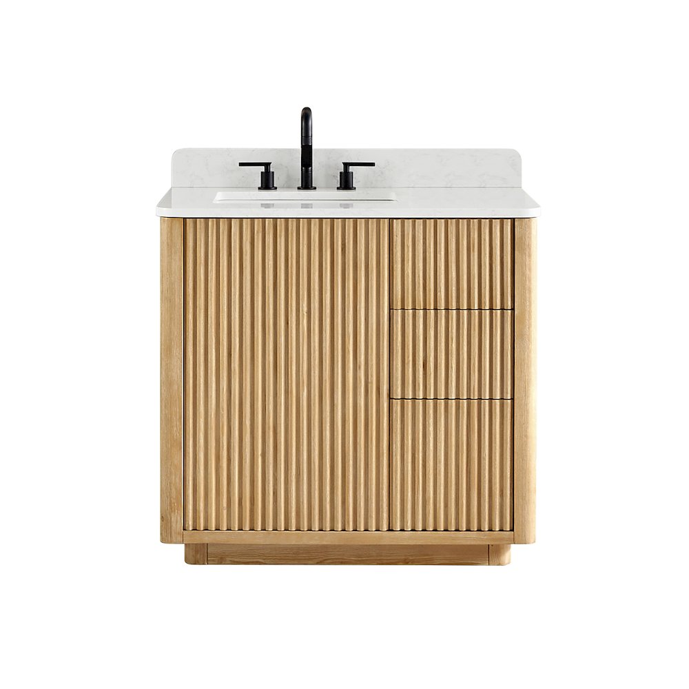 36" Single Bathroom Vanity in Washed Light Brown with Grain White