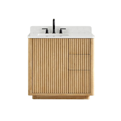 36" Single Bathroom Vanity in Washed Light Brown with Grain White