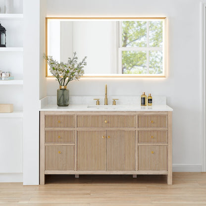 Single Bathroom Vanity in Nature Oak Grain White Engineered Stone Countertop