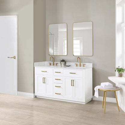 60" Double Bathroom Vanity in White with Mirror