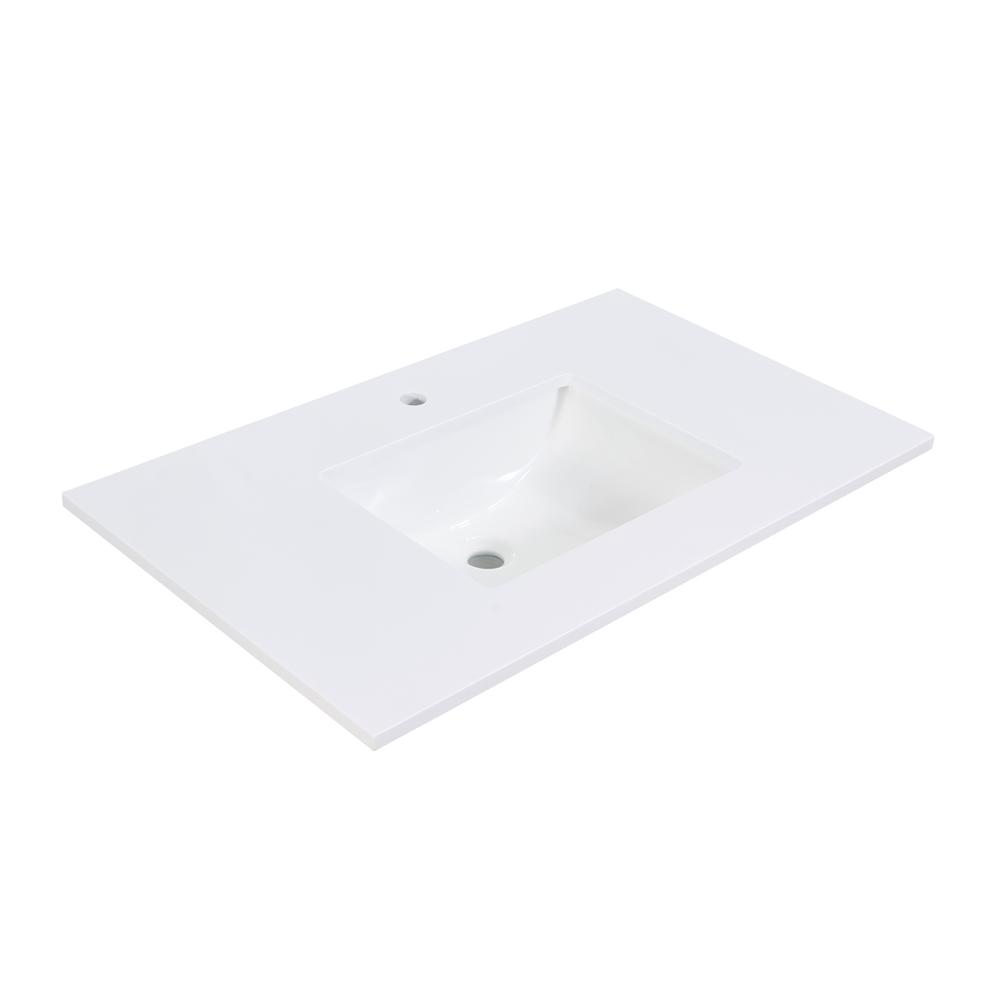37 in. Composite Stone Vanity Top in Snow White with White Sink