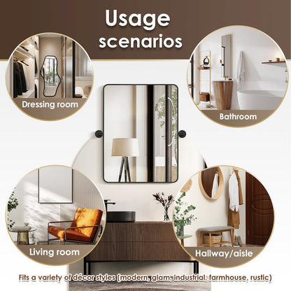 24x32'' Aluminum Framed in Matte Black Modern Bathroom Pivot Wall Mirror