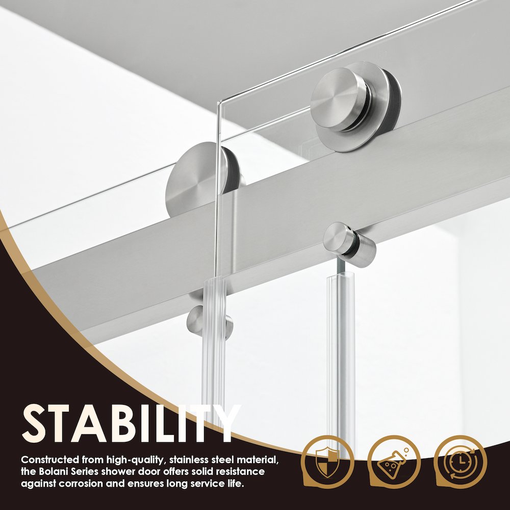 Frameless Exposed Roller Shower Door in Brushed Nickel with Clear Glass