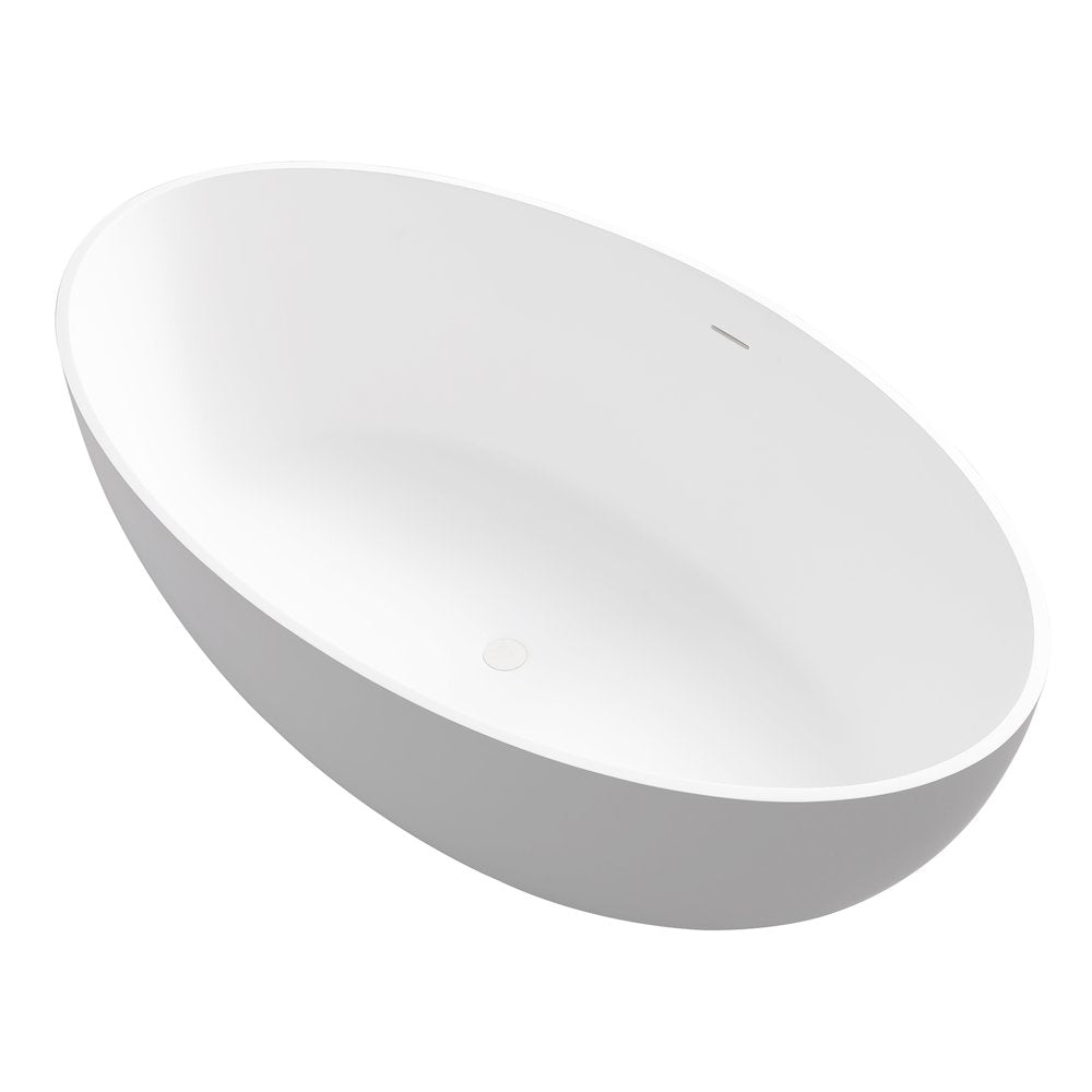 67" x 39" Solid Surface Soaking Bathtub in Matte White and Integrated Overflow