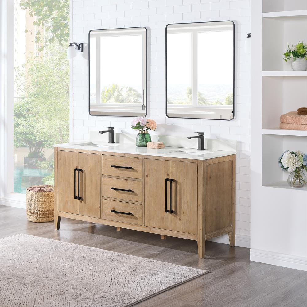 Double Bathroom Vanity in Weathered Fir with Stone Countertop with Mirror