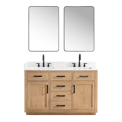 54" Double Bathroom Vanity in Light Brown with Grain White