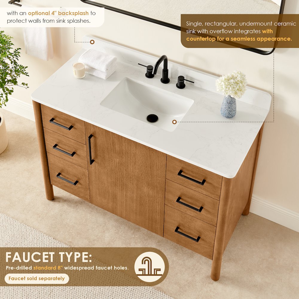 48" Single Bathroom Vanity in Mango Brown with Grain White