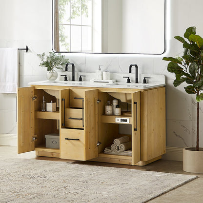 60" Double Bathroom Vanity in Nature Brown with Grain White