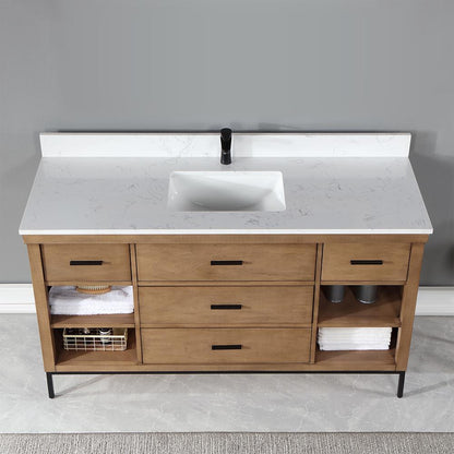 60" Single Bathroom Vanity Set in Brown Pine without Mirror