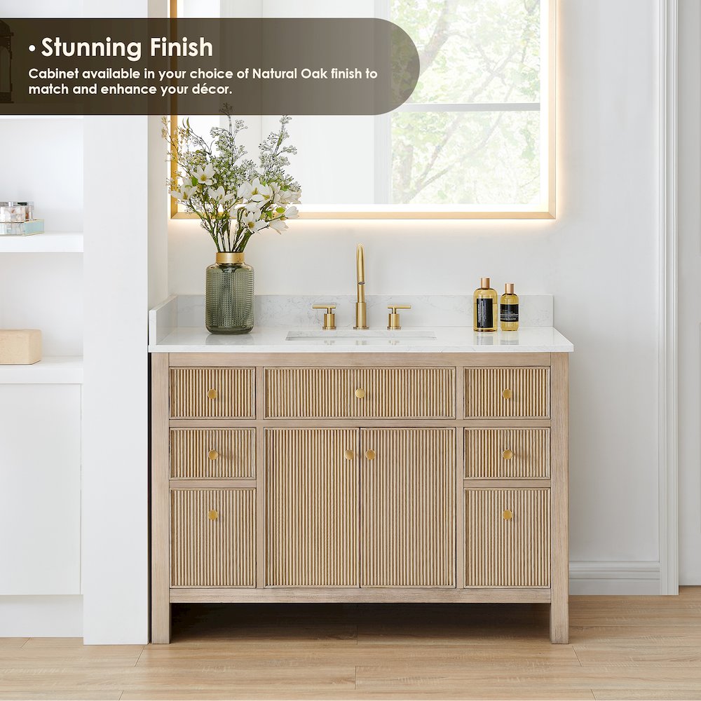 Single Bathroom Vanity in Nature Oak Grain White Engineered Stone Countertop