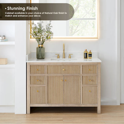 Single Bathroom Vanity in Nature Oak Grain White Engineered Stone Countertop