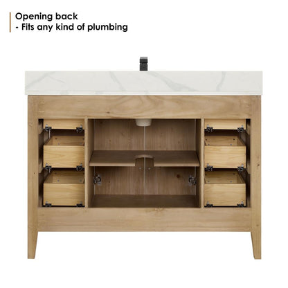 Single Bathroom Vanity in Weathered Fir with Stone Countertop with Mirror