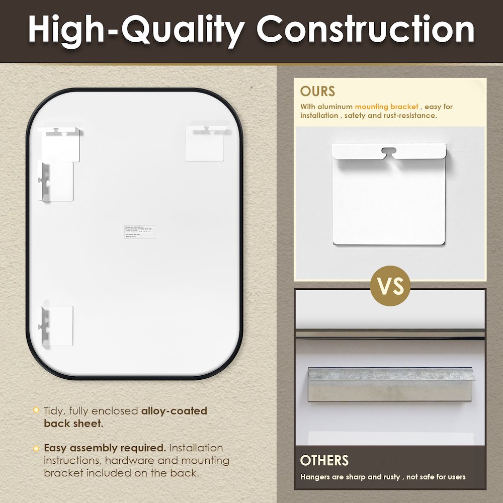 24x32" Rectangular Aluminum Framed in Matte Black Modern Bathroom Wall Mirror