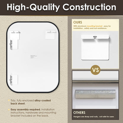 24x32" Rectangular Aluminum Framed in Matte Black Modern Bathroom Wall Mirror