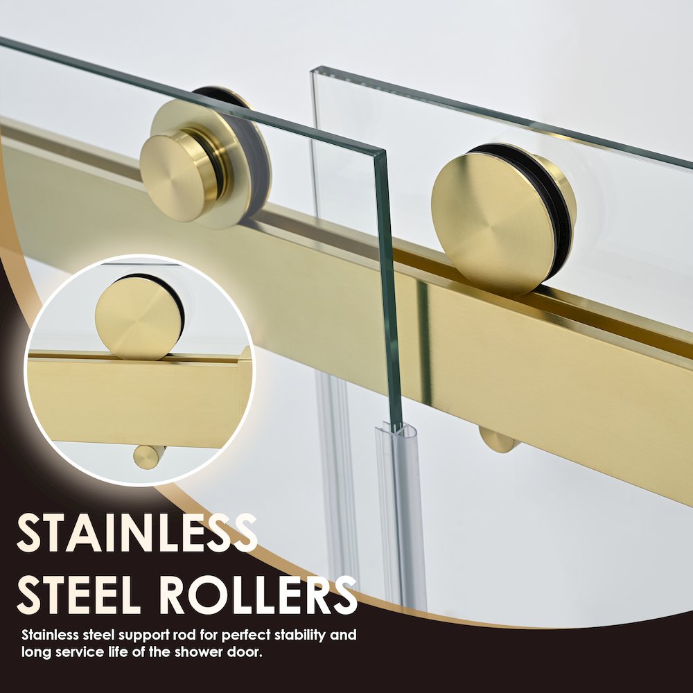Frameless Exposed Roller Shower Door in Brushed Gold with Clear Glass