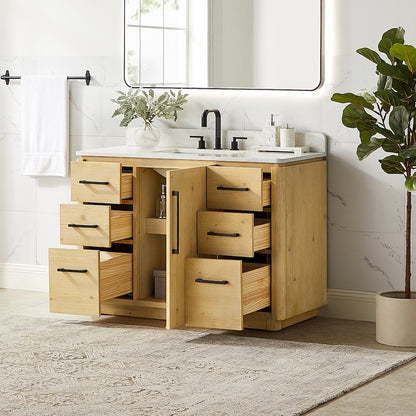 48" Single Bathroom Vanity in Nature Brown with Grain White