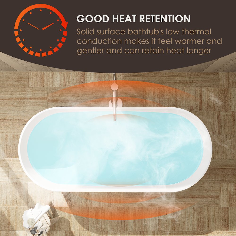 59" x 30" Solid Surface Soaking Bathtub and Integrated Overflow