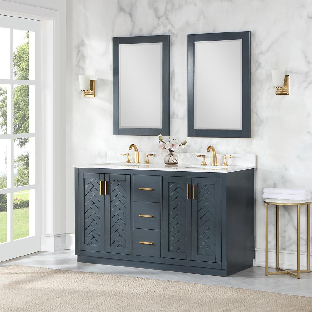 60" Double Bathroom Vanity Set in Classic Blue with Mirror