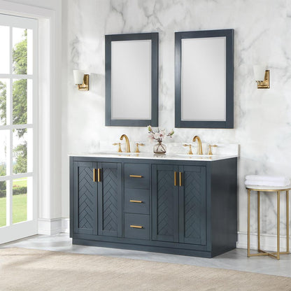 60" Double Bathroom Vanity Set in Classic Blue with Mirror