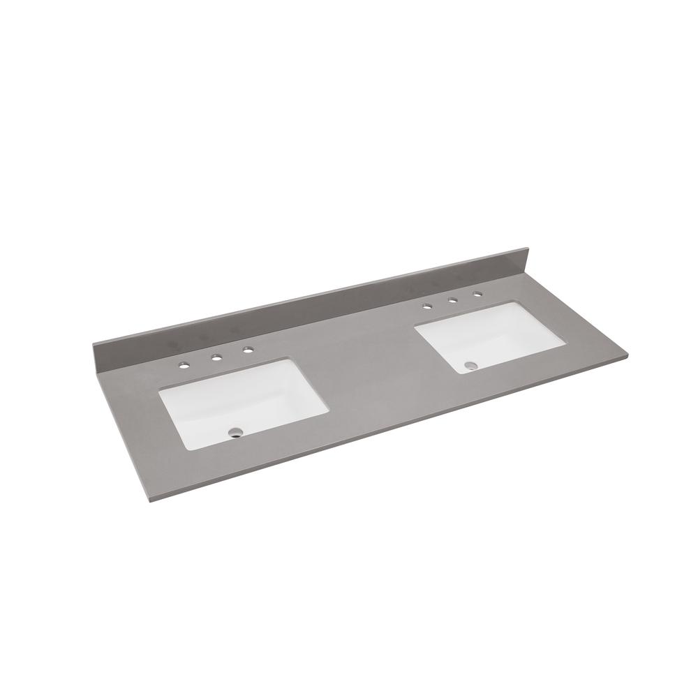 61 in. Composite Stone Vanity Top in Concrete Grey with White Sink