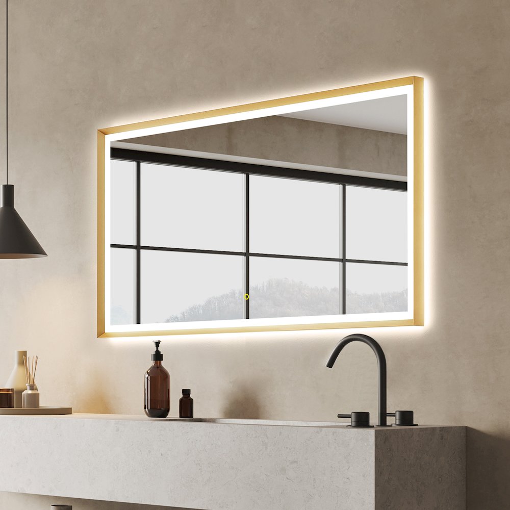 60"x30" Rectangular Wall Mirror in Brushed Gold Aluminum Framed