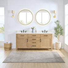 Double Bathroom Vanity in Weathered Fir with Stone Countertop with Mirror